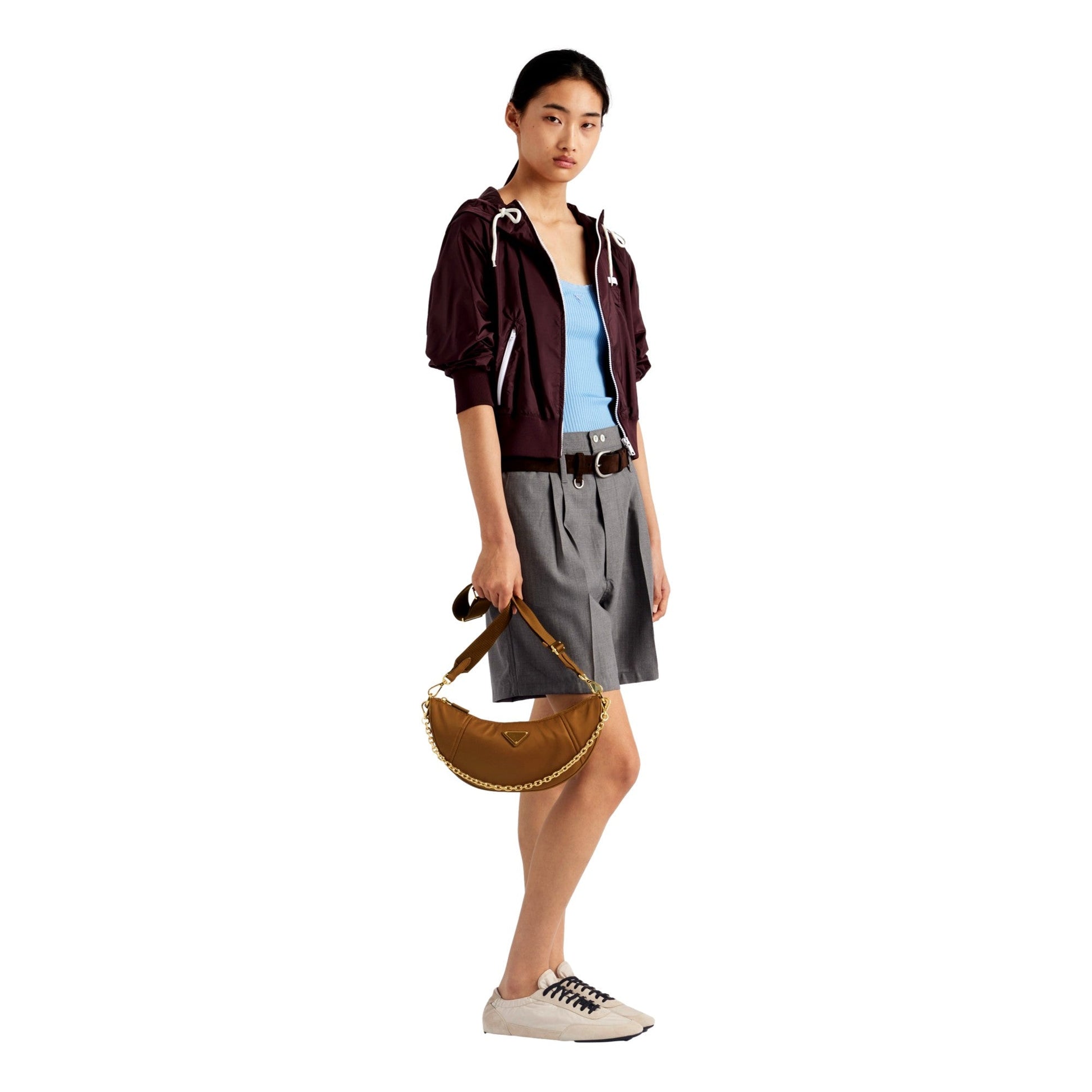 Prada Demi Lune Re-Nylon Crescent Shoulder Bag Brown -   Shop Bags LLC 