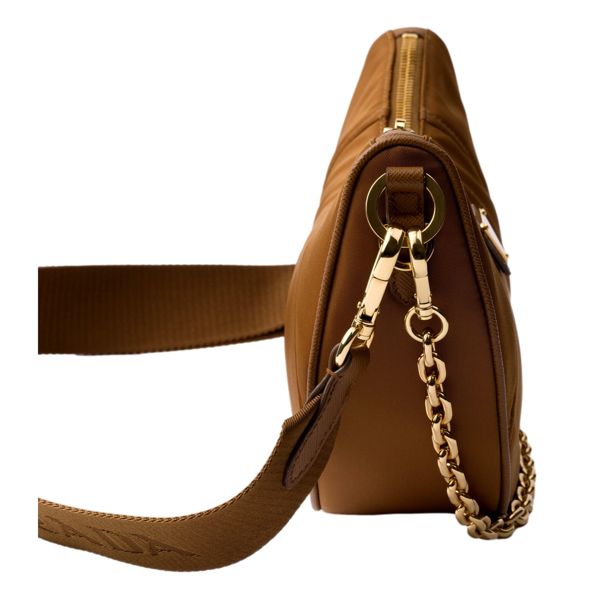 Prada Demi Lune Re-Nylon Crescent Shoulder Bag Brown -   Shop Bags LLC 