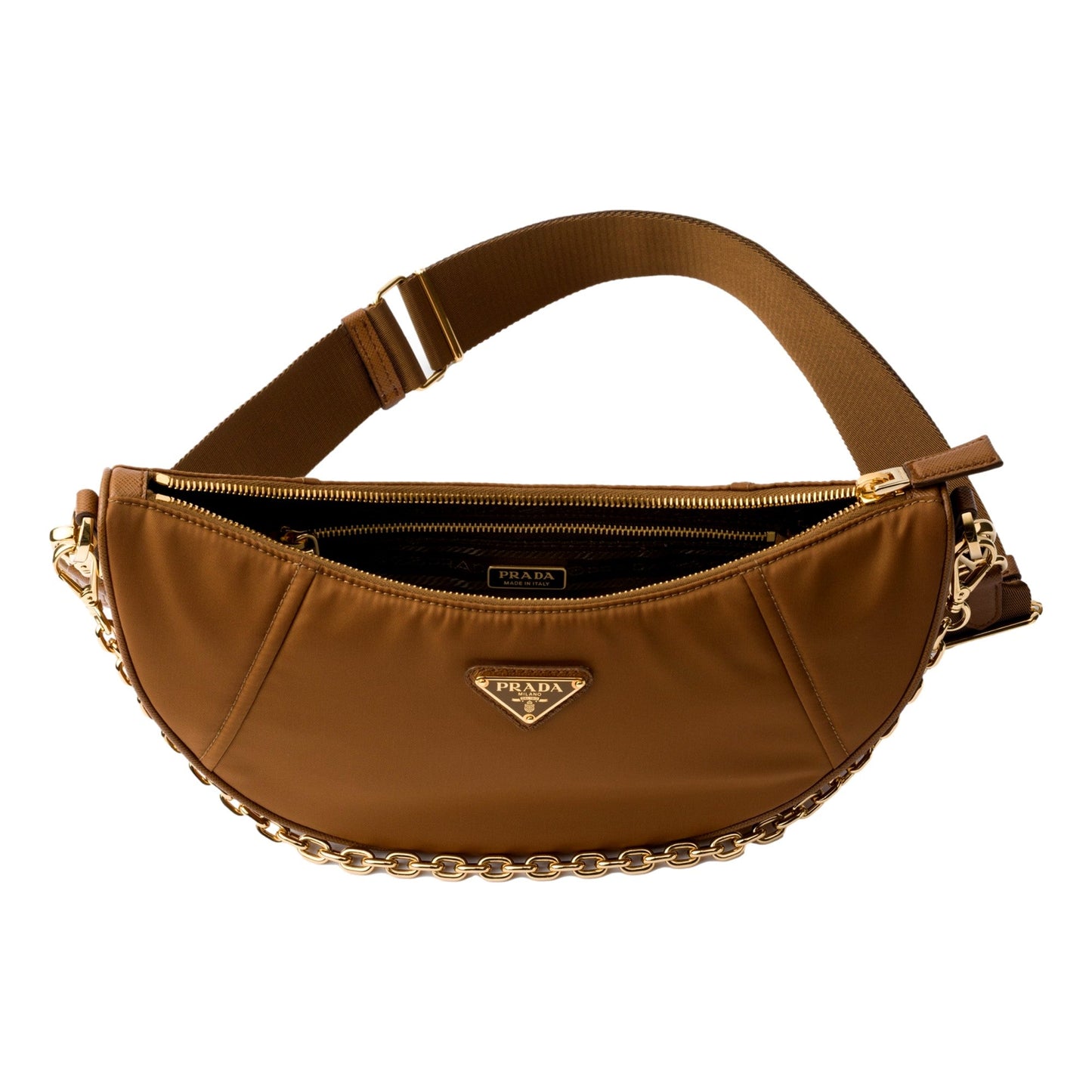 Prada Demi Lune Re-Nylon Crescent Shoulder Bag Brown -   Shop Bags LLC 