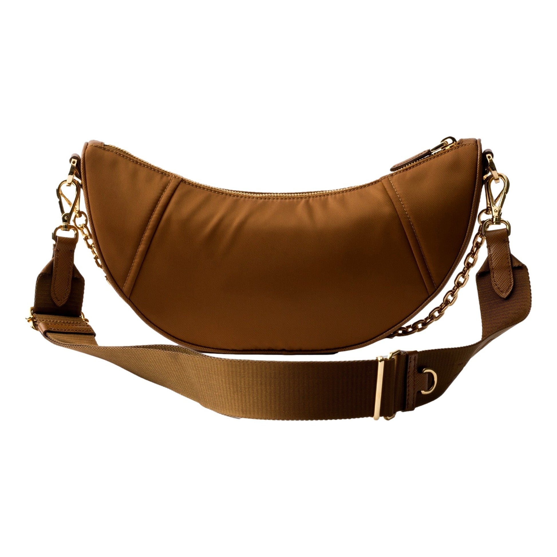 Prada Demi Lune Re-Nylon Crescent Shoulder Bag Brown -   Shop Bags LLC 