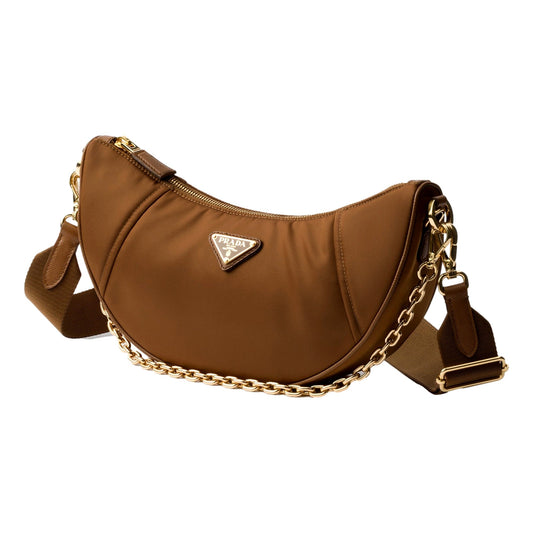 Prada Demi Lune Re-Nylon Crescent Shoulder Bag Brown -   Shop Bags LLC 