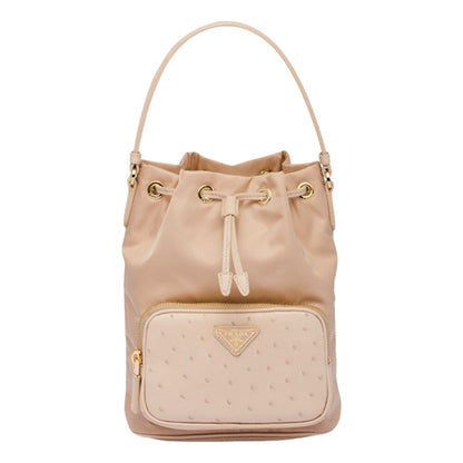 Prada Duet Tessuto: Luxury Ostrich Leather Bucket Bag in Beige -   Shop Bags LLC 