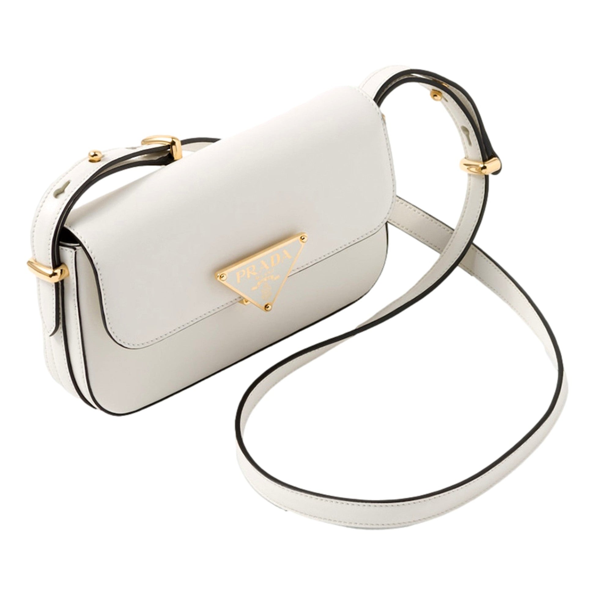 Prada Embleme Triangle Logo Crossbody Bag - Luxury in White Calfskin -   Shop Bags LLC 