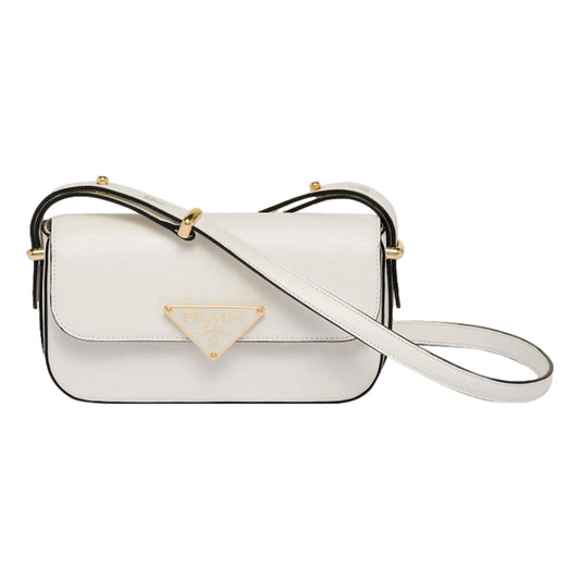 Prada Embleme Triangle Logo Crossbody Bag - Luxury in White Calfskin -   Shop Bags LLC 