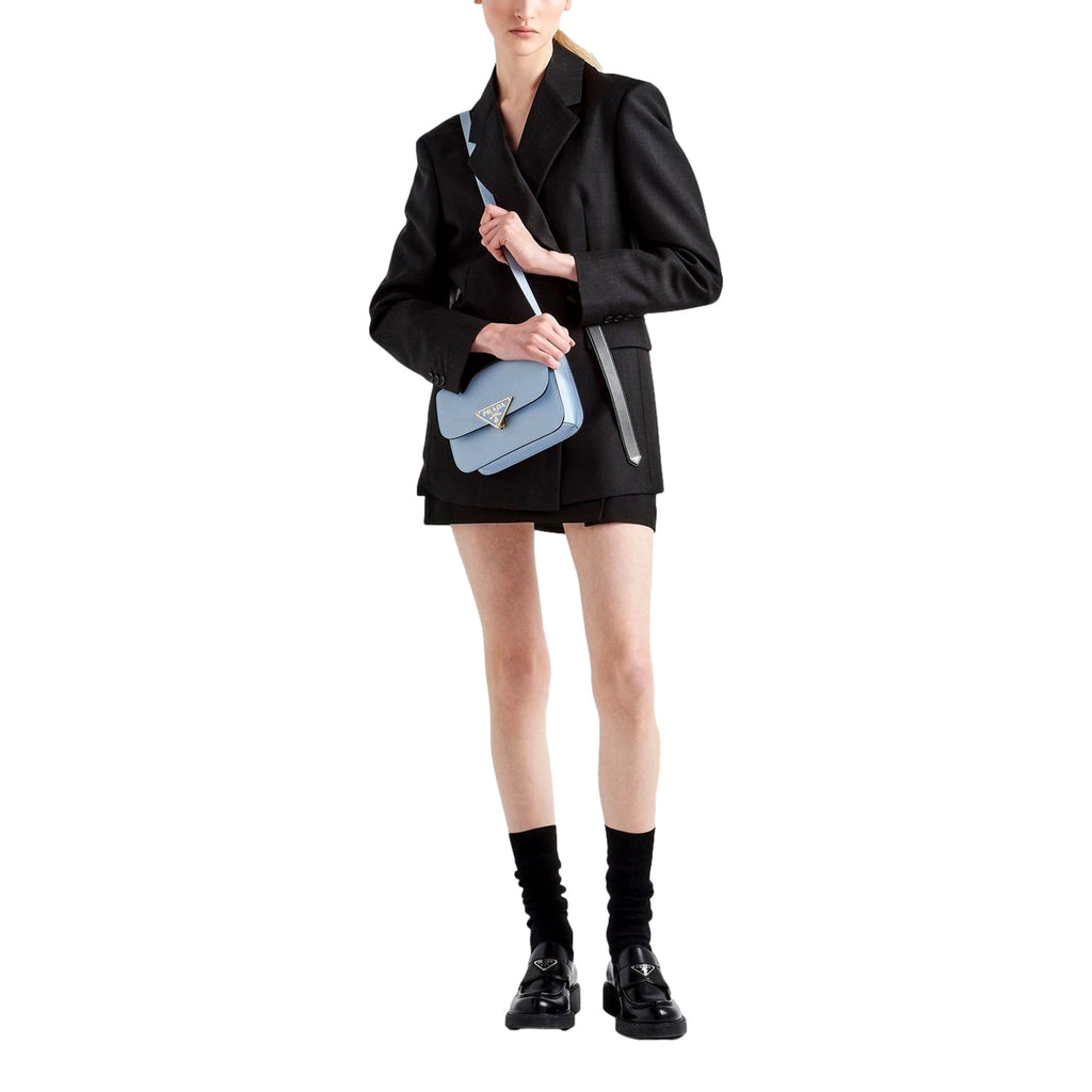 Prada Embleme Triangle Logo Saffiano Leather Bag - Celeste Blue -   Shop Bags LLC 