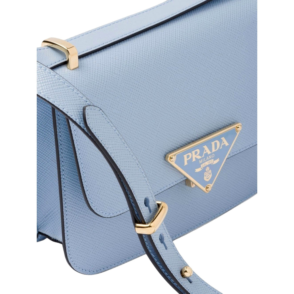 Prada Embleme Triangle Logo Saffiano Leather Bag - Celeste Blue -   Shop Bags LLC 