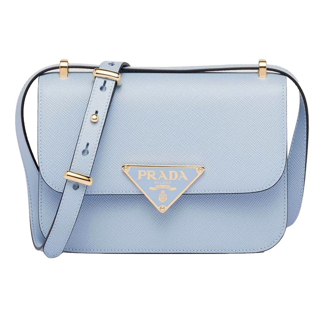 Prada Embleme Triangle Logo Saffiano Leather Bag - Celeste Blue -   Shop Bags LLC 