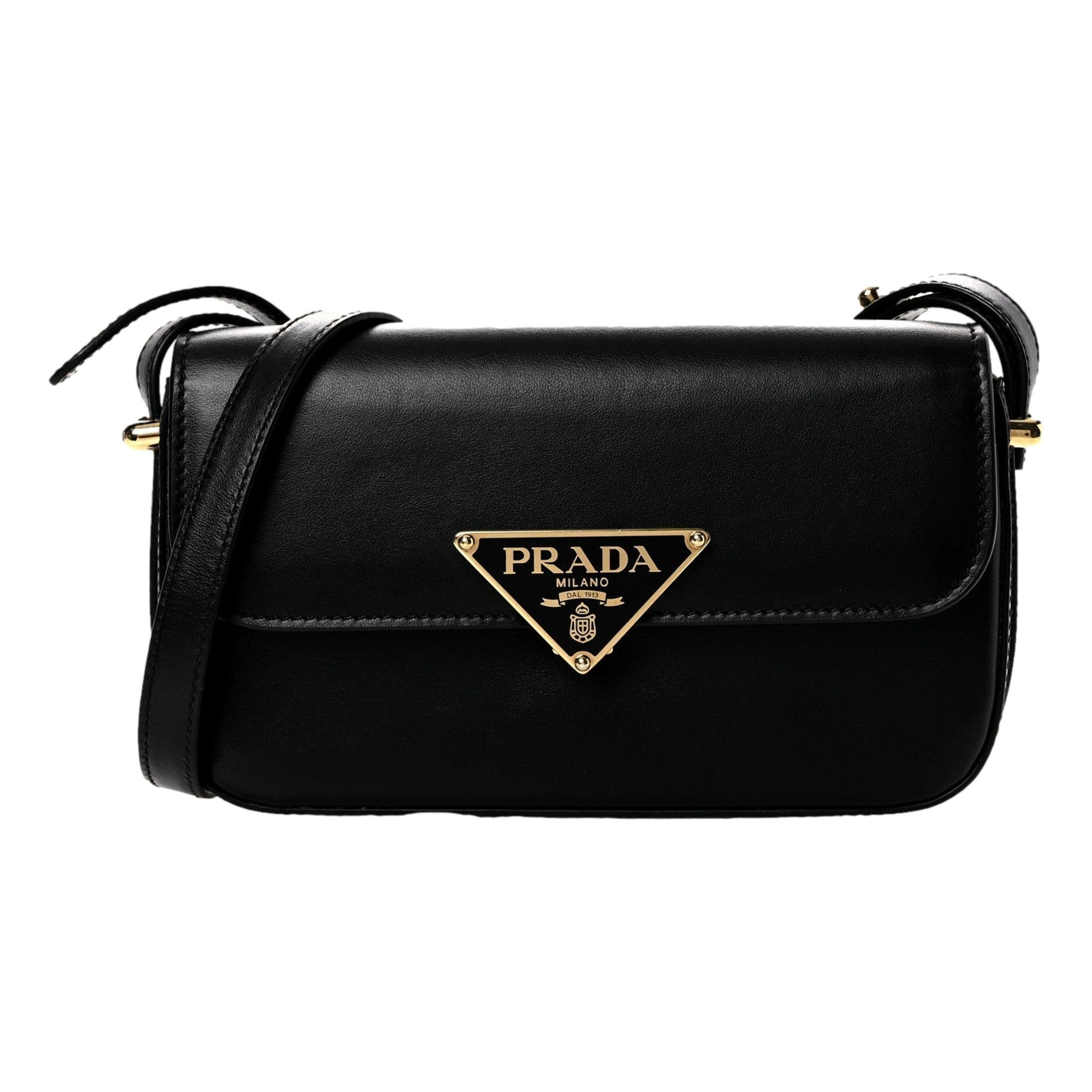 Prada Embleme Triangle Logo Soft Calfskin Crossbody Bag - Black -   Shop Bags LLC 