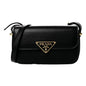 Prada Embleme Triangle Logo Soft Calfskin Crossbody Bag - Black -   Shop Bags LLC 