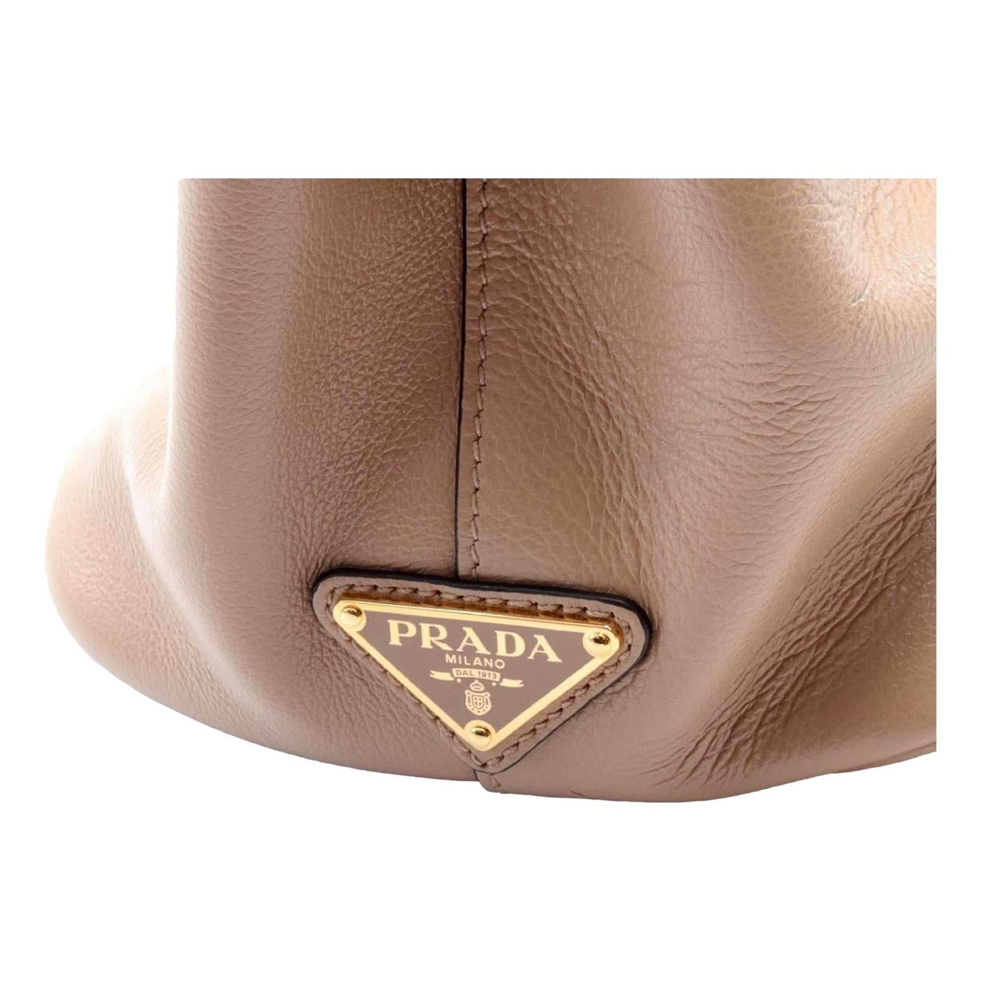 Prada Embossed Logo Soft Leather Handbag Shopper Tote Cammeo Beige -   Shop Bags LLC