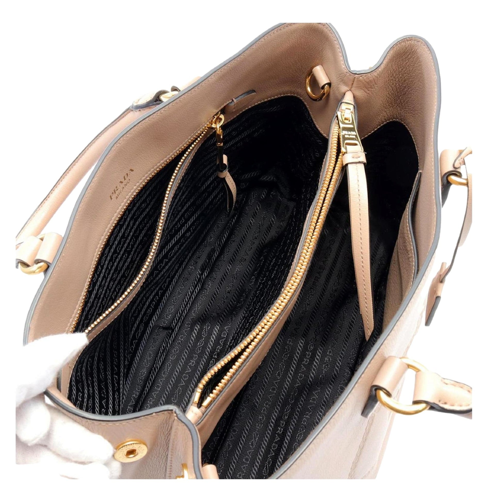 Prada Embossed Logo Soft Leather Handbag Shopper Tote Cammeo Beige -   Shop Bags LLC