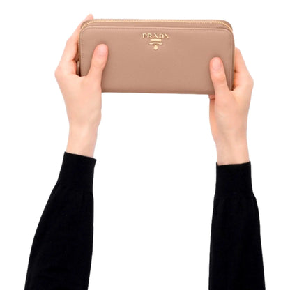Prada Fashion Luxury Saffiano Continental Wallet - Beige/Red Interior -   Shop Bags LLC 