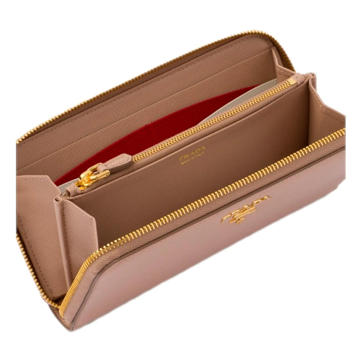 Prada Fashion Luxury Saffiano Continental Wallet - Beige/Red Interior -   Shop Bags LLC 