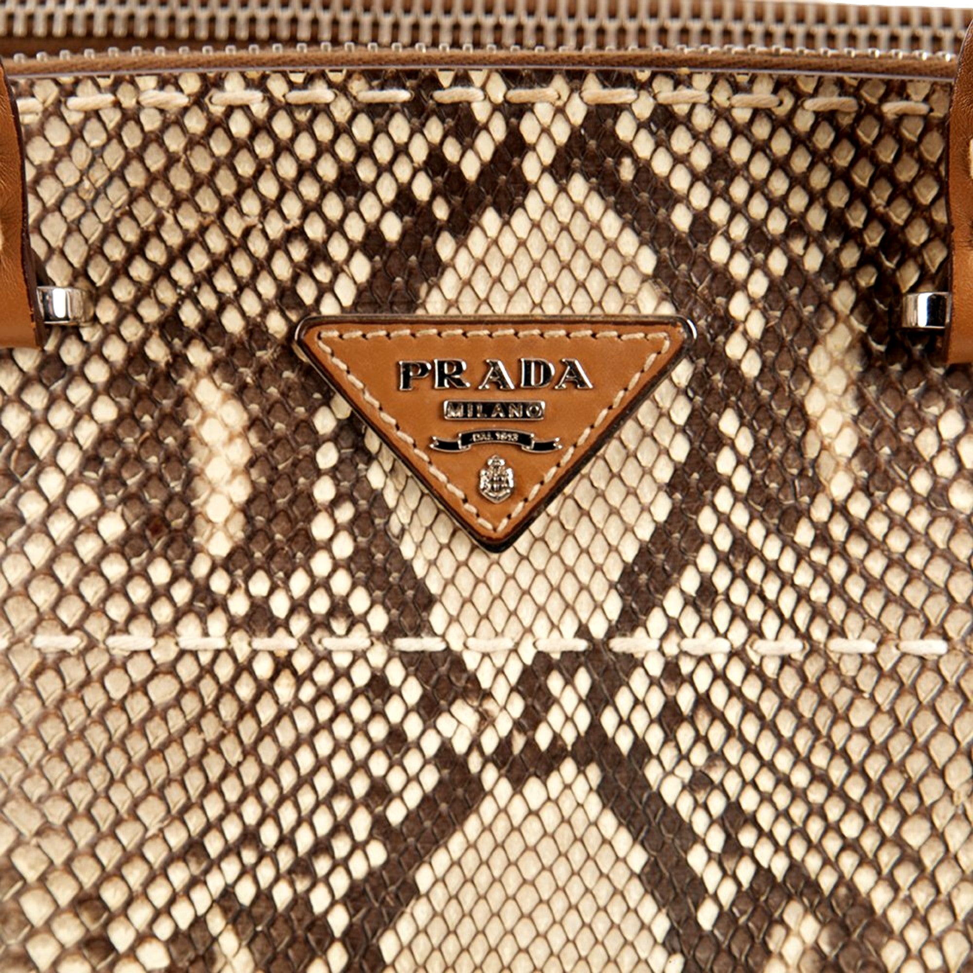 Prada Galleria Natural Python Leather Brown Double Zip Tote Handbag -   Shop Bags LLC 