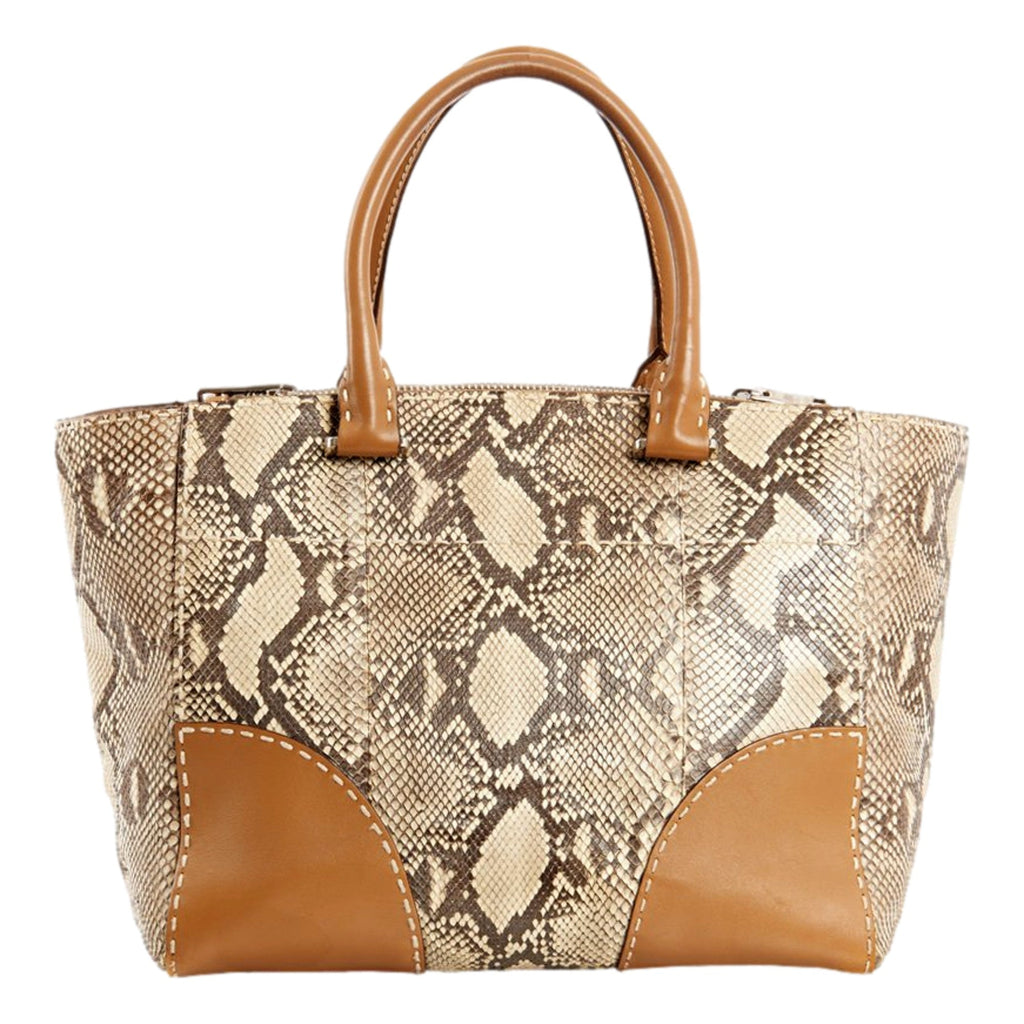 Prada Galleria Natural Python Leather Brown Double Zip Tote Handbag -   Shop Bags LLC 