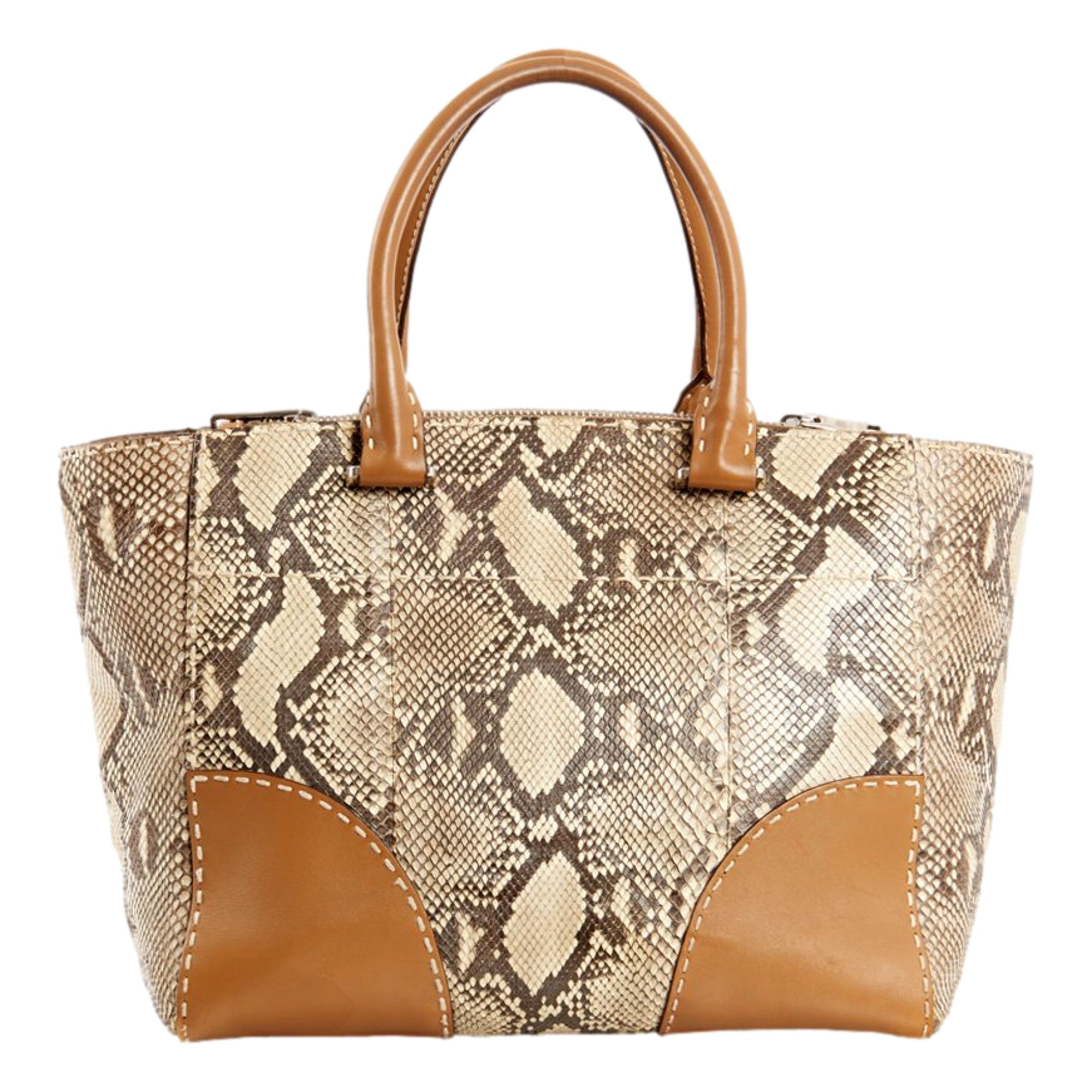 Prada Galleria Natural Python Leather Brown Double Zip Tote Handbag -   Shop Bags LLC 