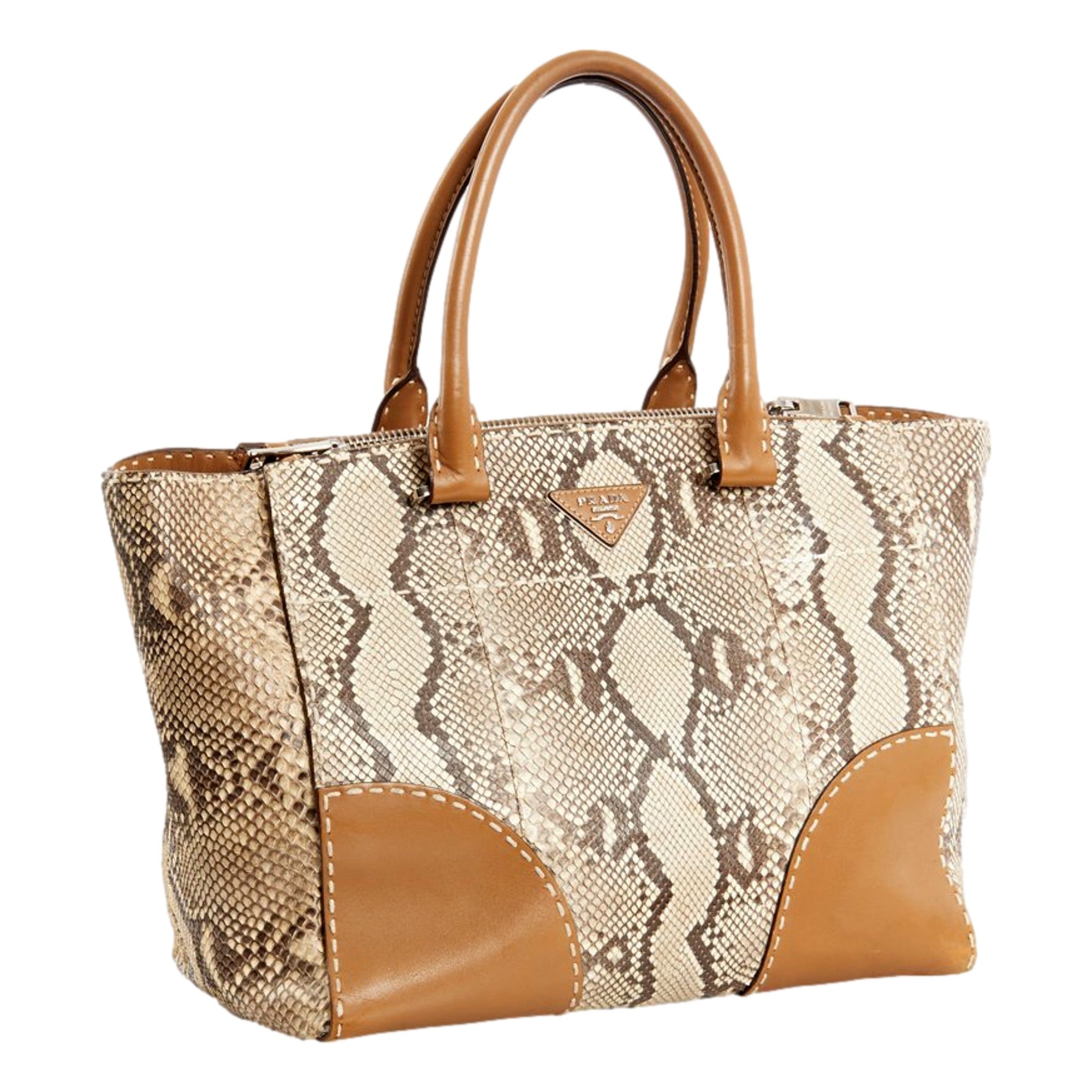 Prada Galleria Natural Python Leather Brown Double Zip Tote Handbag -   Shop Bags LLC 