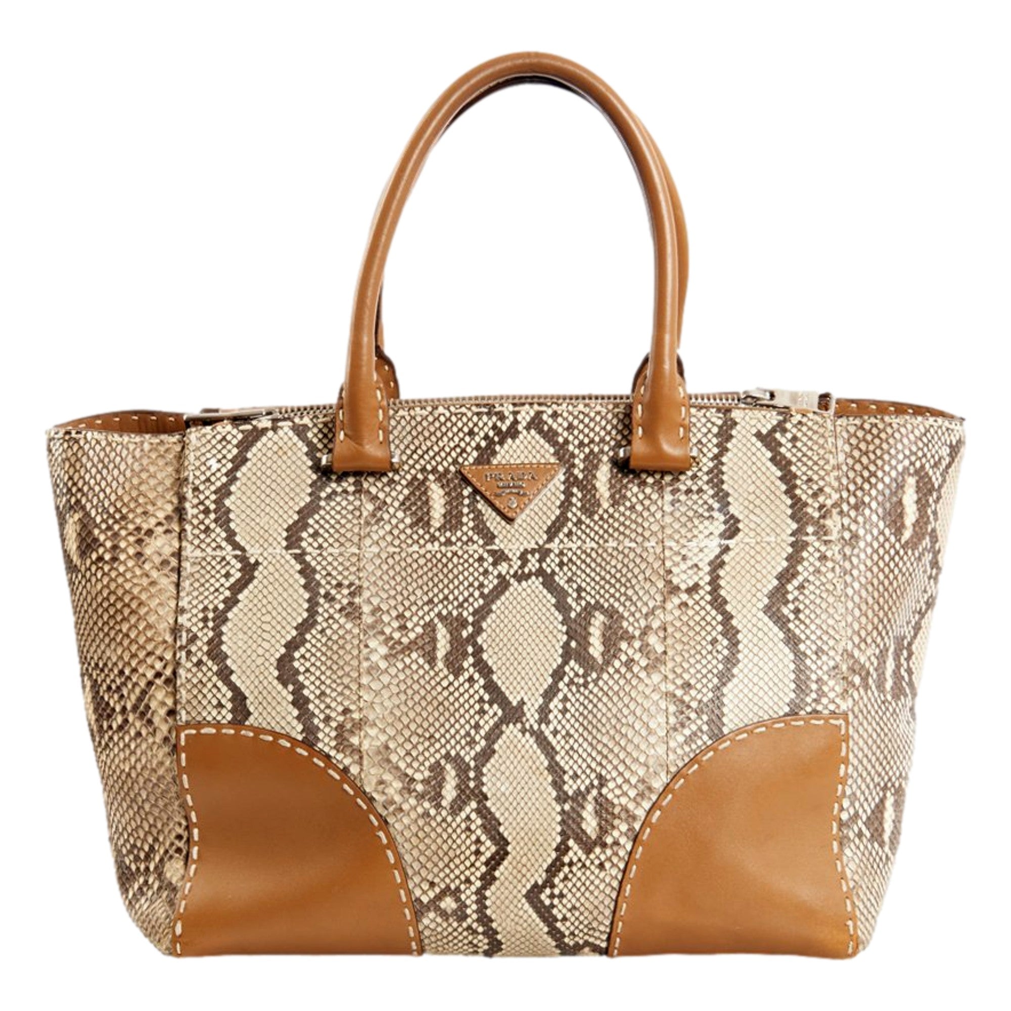 Prada Galleria Natural Python Leather Brown Double Zip Tote Handbag -   Shop Bags LLC 
