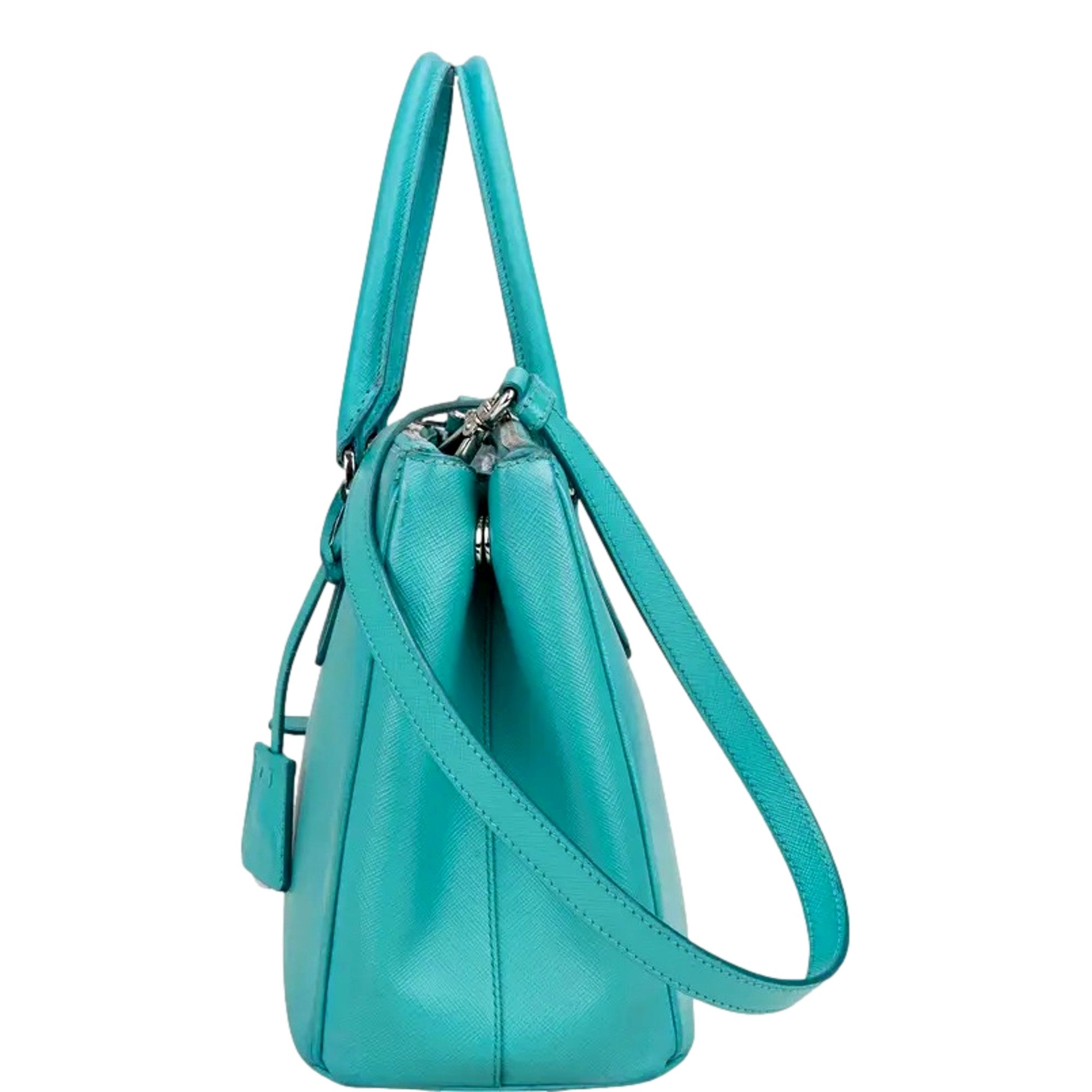 Prada Galleria Saffiano Lux Leather Small Tote Handbag Giada Teal -   Shop Bags LLC