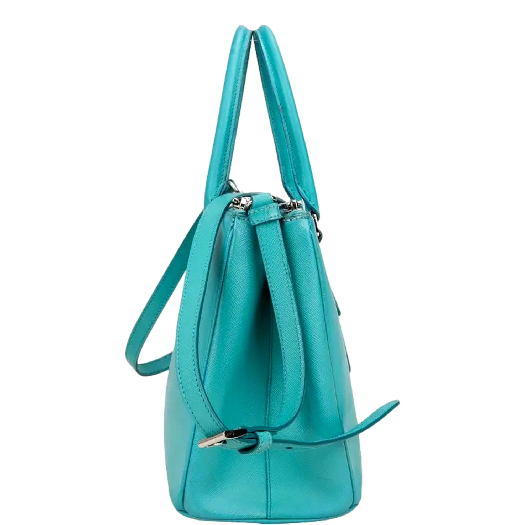 Prada Galleria Saffiano Lux Leather Small Tote Handbag Giada Teal -   Shop Bags LLC