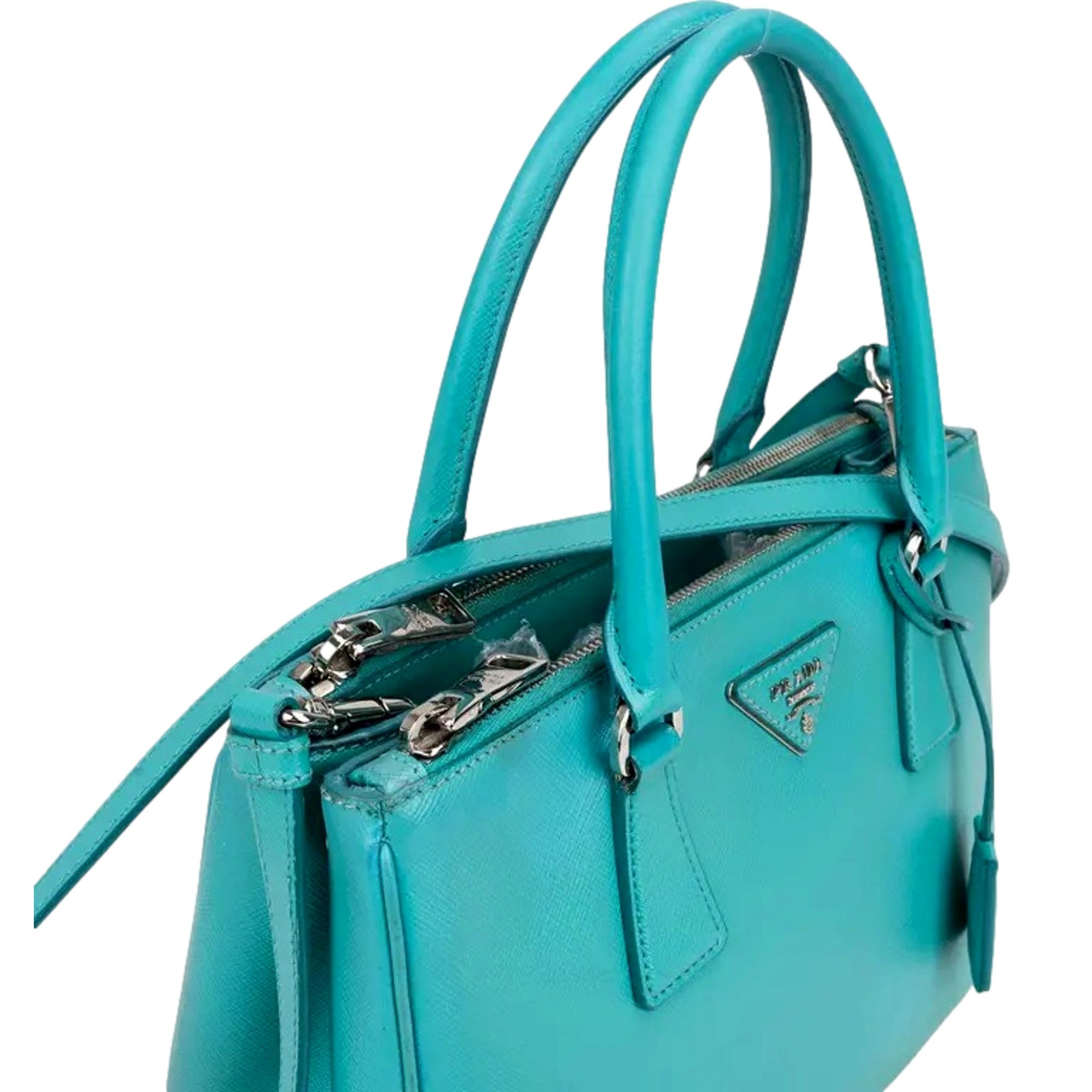 Prada Galleria Saffiano Lux Leather Small Tote Handbag Giada Teal -   Shop Bags LLC