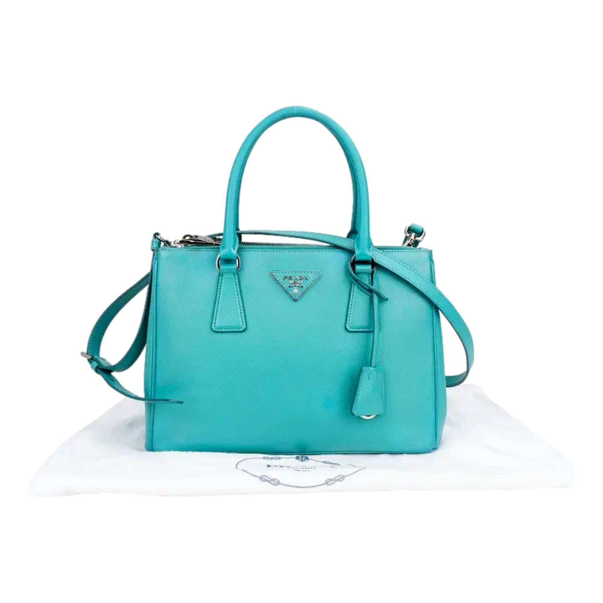 Prada Galleria Saffiano Lux Leather Small Tote Handbag Giada Teal -   Shop Bags LLC