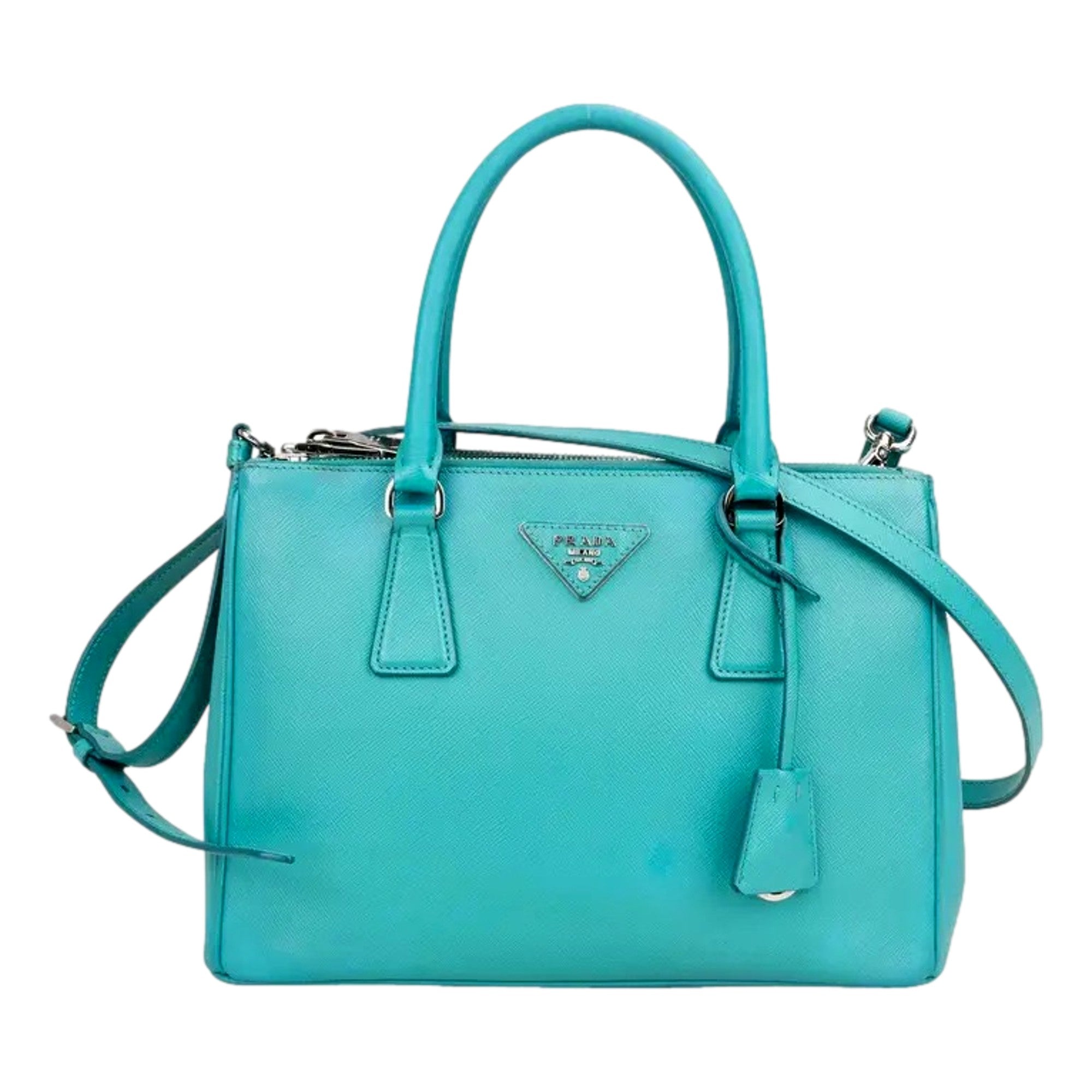 Prada Galleria Saffiano Lux Leather Small Tote Handbag Giada Teal -   Shop Bags LLC