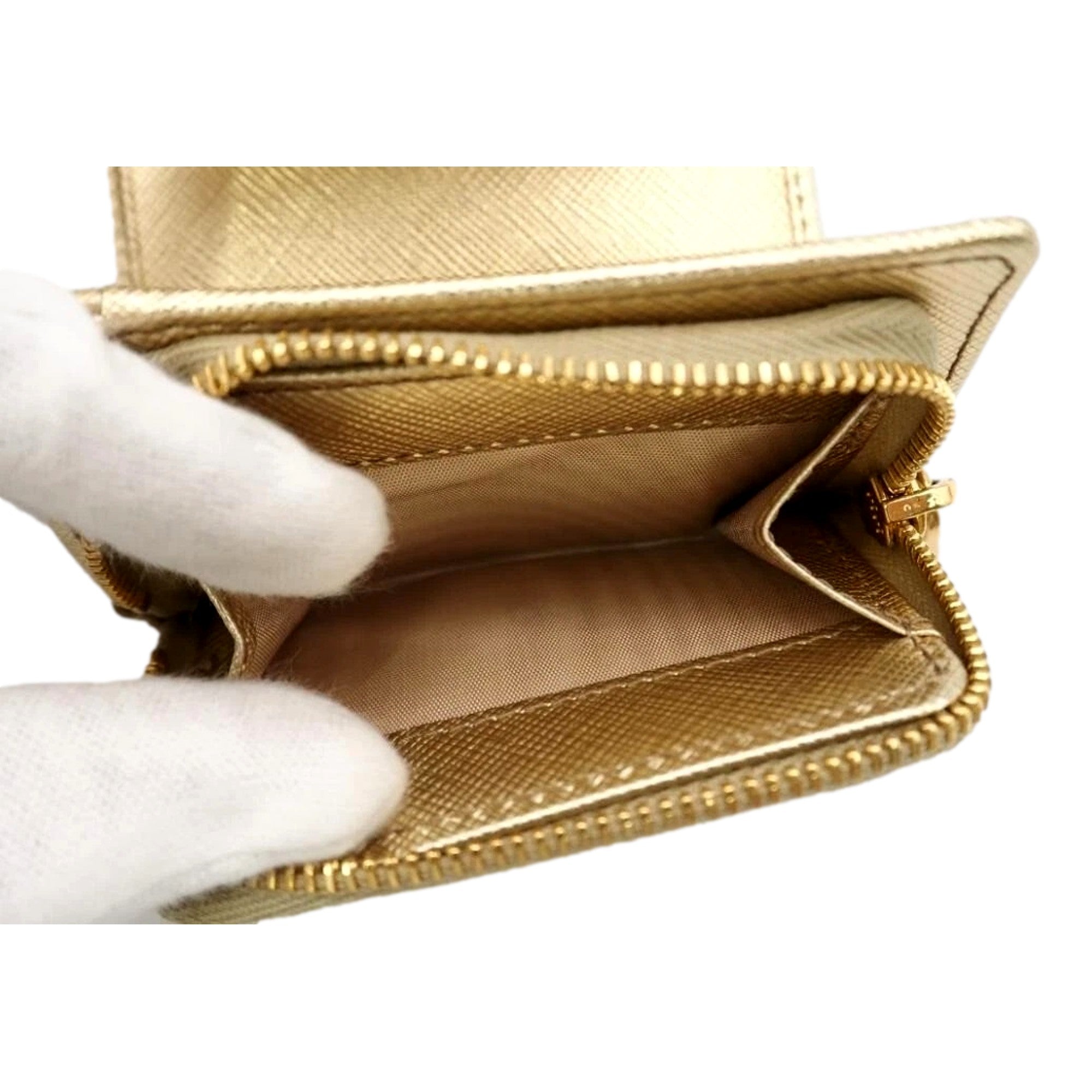 Prada Gold Trifold Wallet Card Case with Zipper Coin - Luxury Style -   Shop Bags LLC