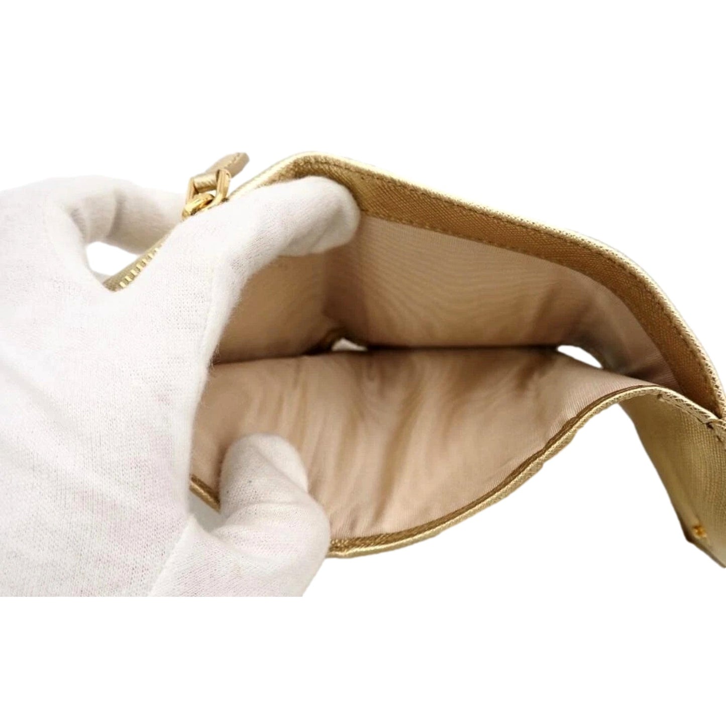 Prada Gold Trifold Wallet Card Case with Zipper Coin - Luxury Style -   Shop Bags LLC
