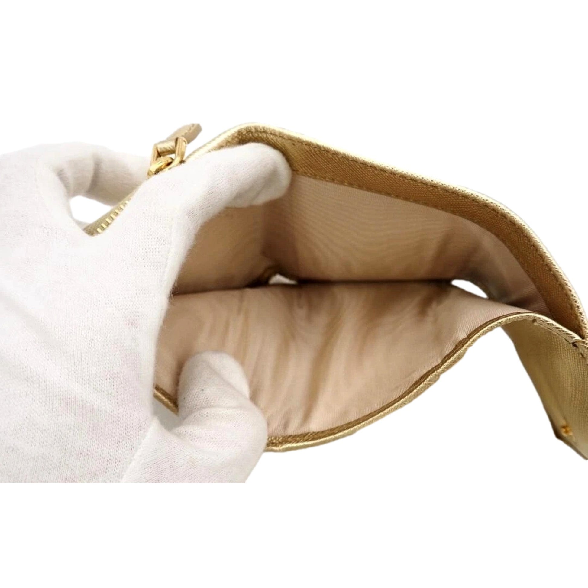 Prada Gold Trifold Wallet Card Case with Zipper Coin - Luxury Style -   Shop Bags LLC