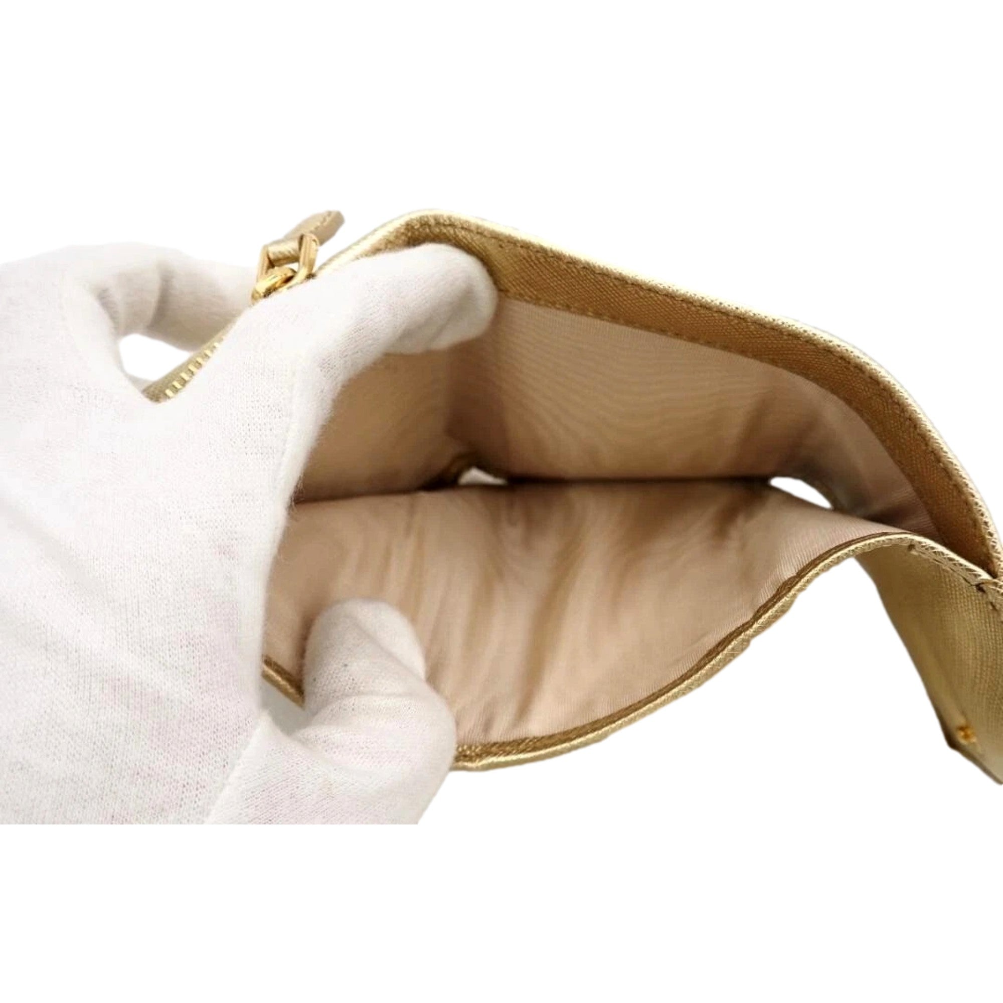 Prada Gold Trifold Wallet Card Case with Zipper Coin - Luxury Style -   Shop Bags LLC