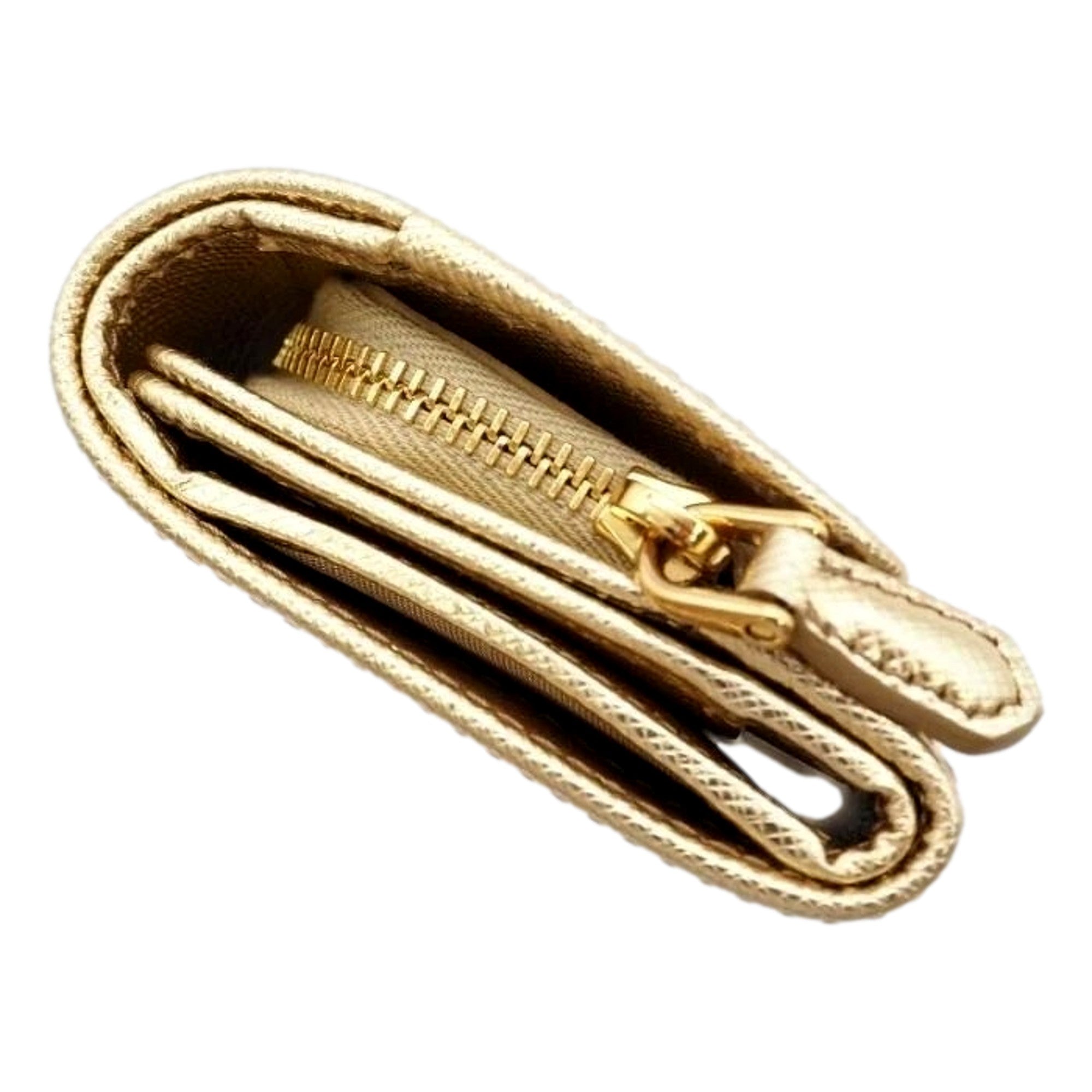 Prada Gold Trifold Wallet Card Case with Zipper Coin - Luxury Style -   Shop Bags LLC