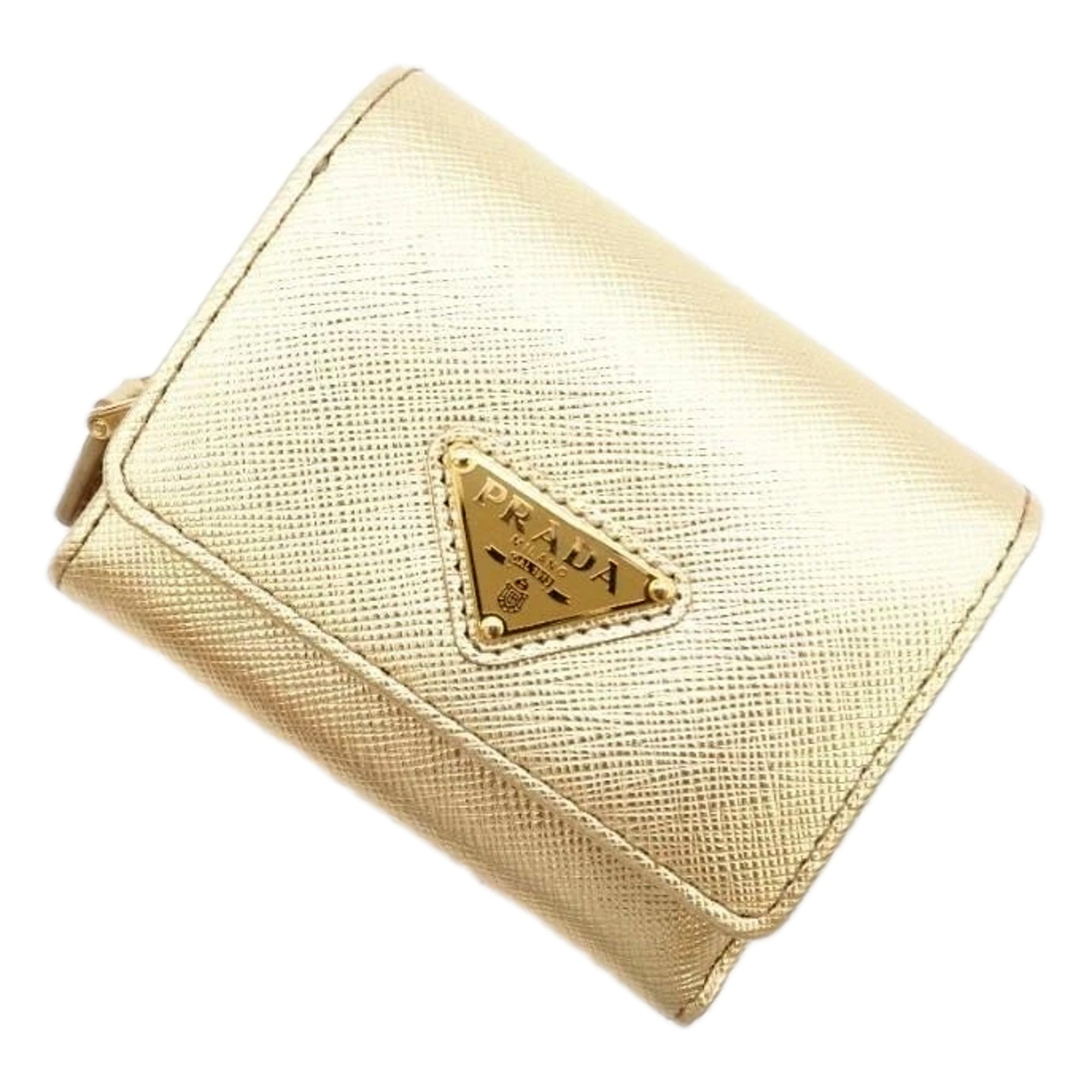 Prada Gold Trifold Wallet Card Case with Zipper Coin - Luxury Style -   Shop Bags LLC