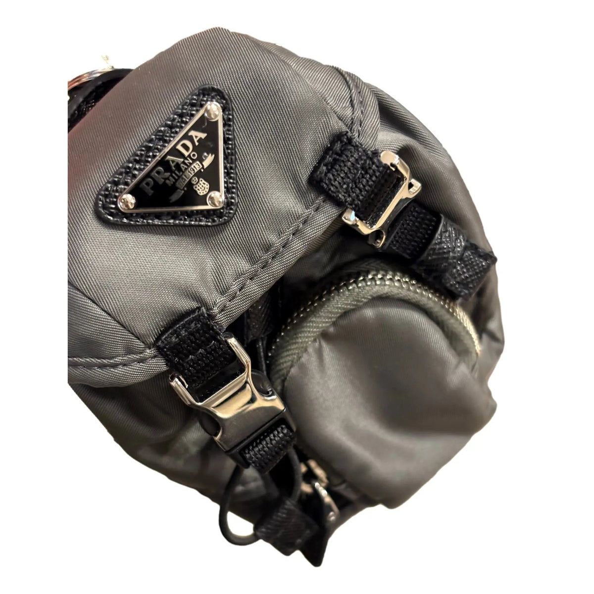 Prada Grey Nylon Mini Backpack Bag Charm Keychain | Shop Bags