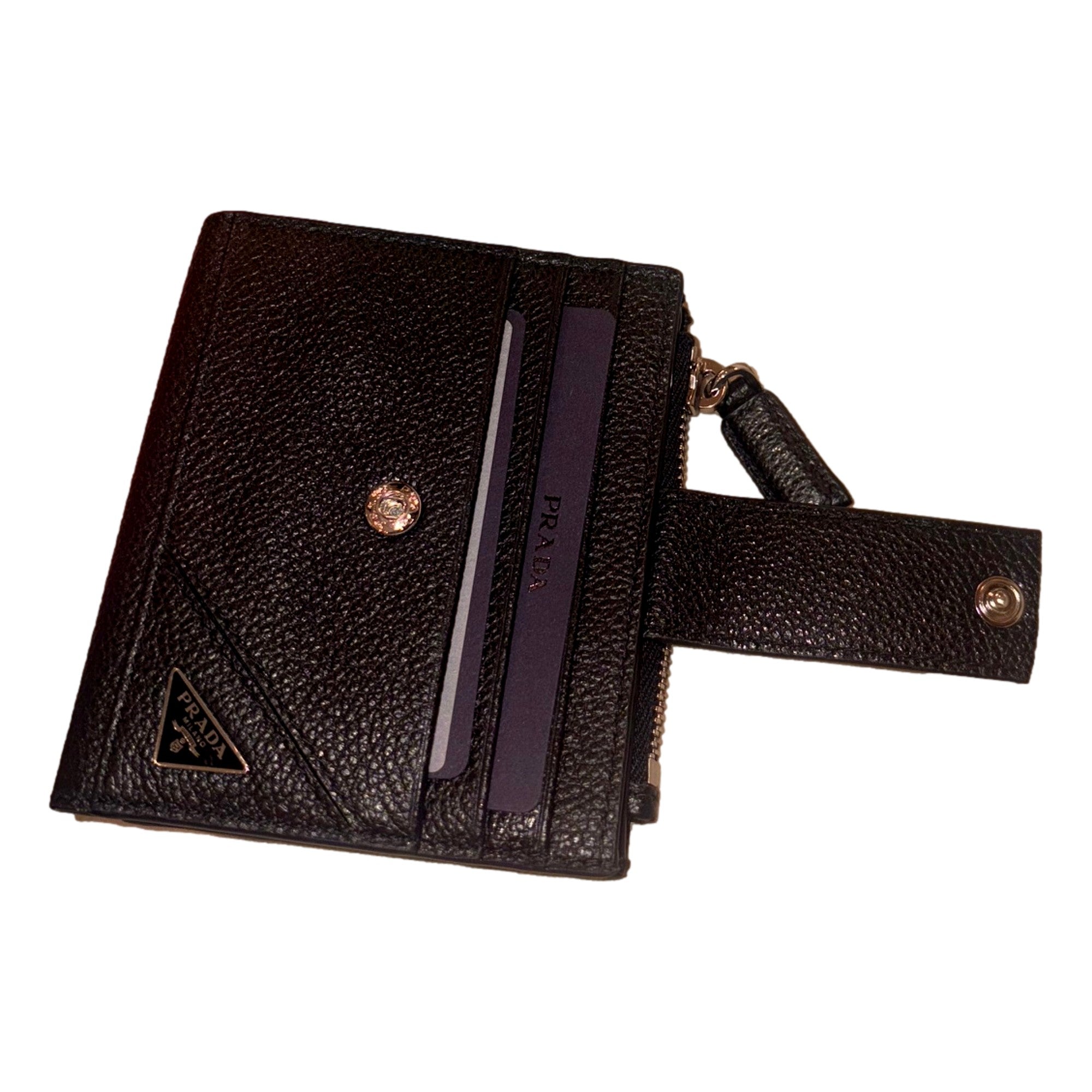 Prada Leather Card Case Bifold Wallet with Zipper Coin Pouch -   Shop Bags LLC