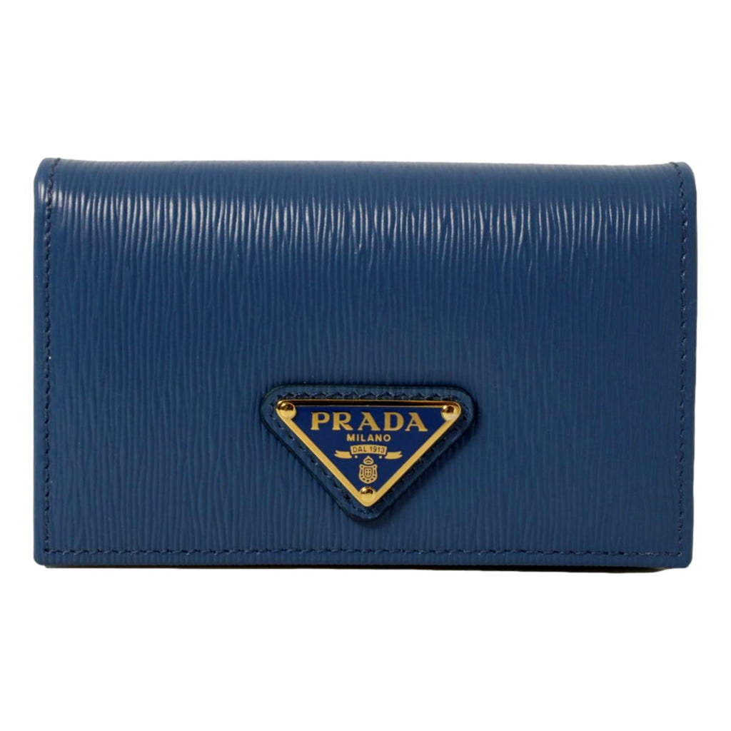Prada Leather Card Case Wallet - Stylish Blue Card Case with Logo -   Shop Bags LLC 