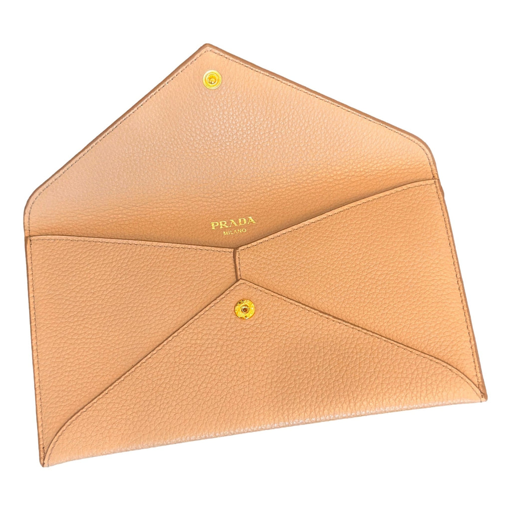 Prada Leather Envelope Wallet - Luxury Beige Wallet with Card Slots -   Shop Bags LLC 