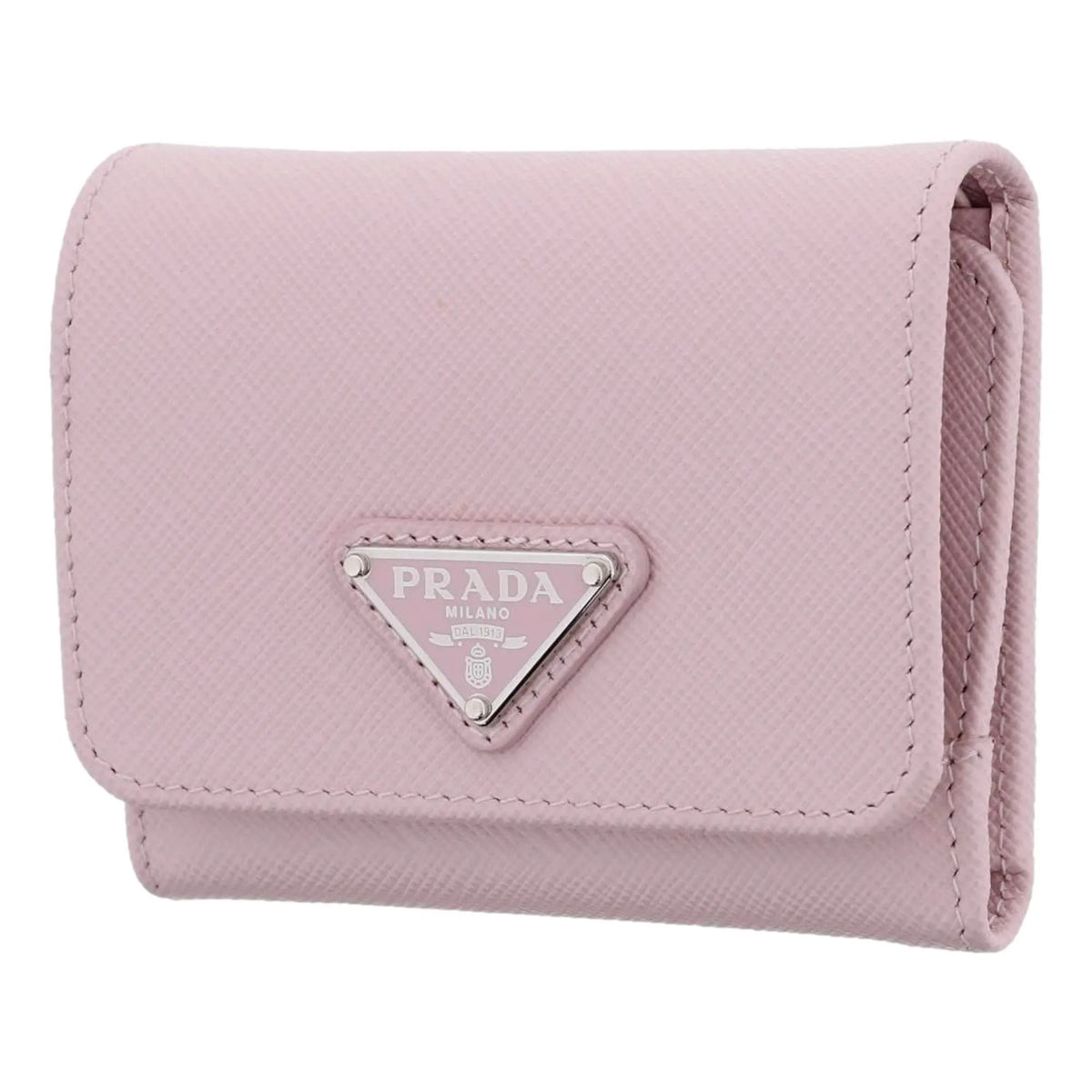 Prada Luxury Leather Goods: Pink Saffiano Trifold Wallet
