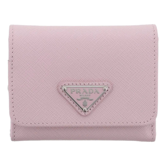 Prada Luxury Leather Goods: Pink Saffiano Trifold Wallet