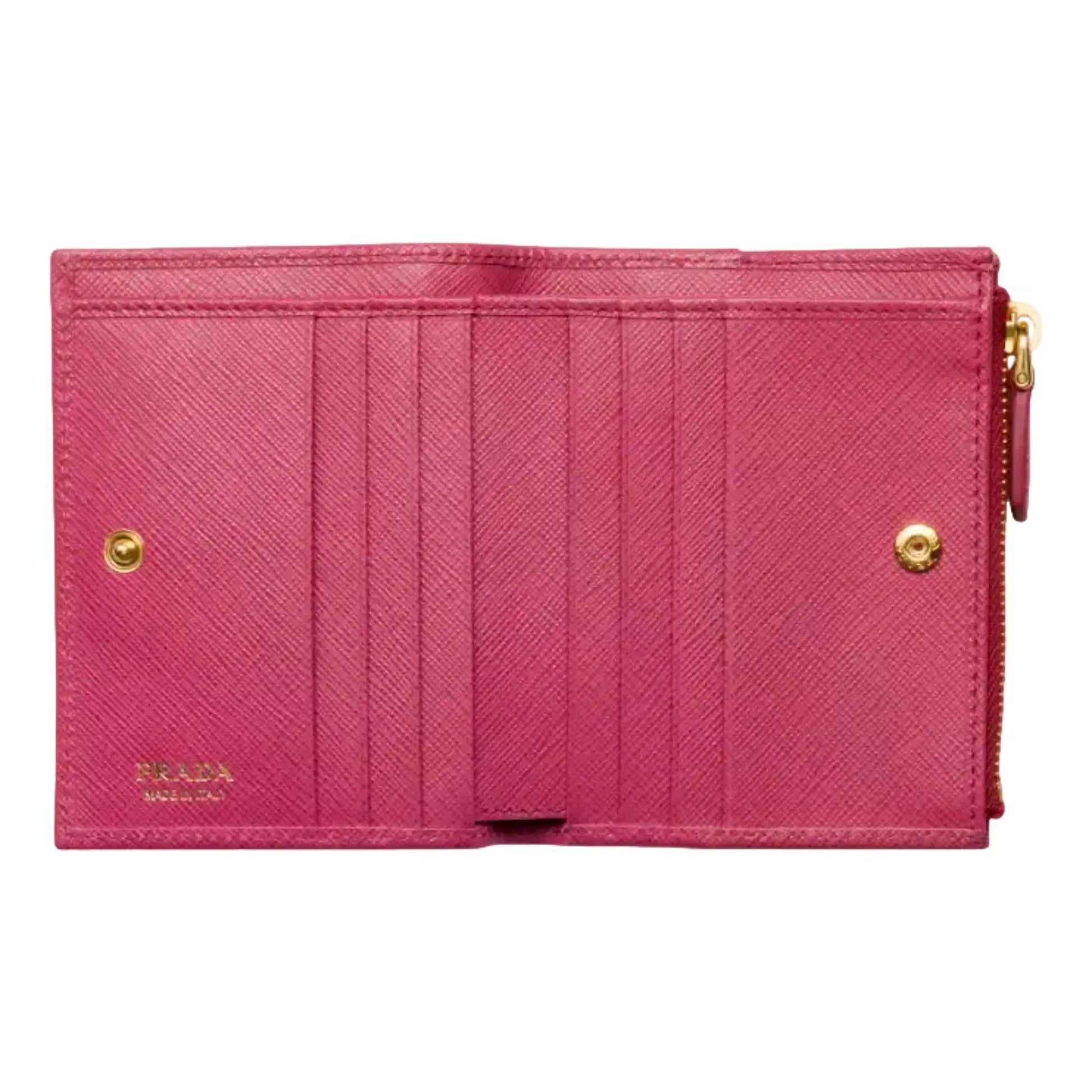 Prada Luxury Leather Goods Saffiano Bifold Wallet - Dark Pink -   Shop Bags LLC 