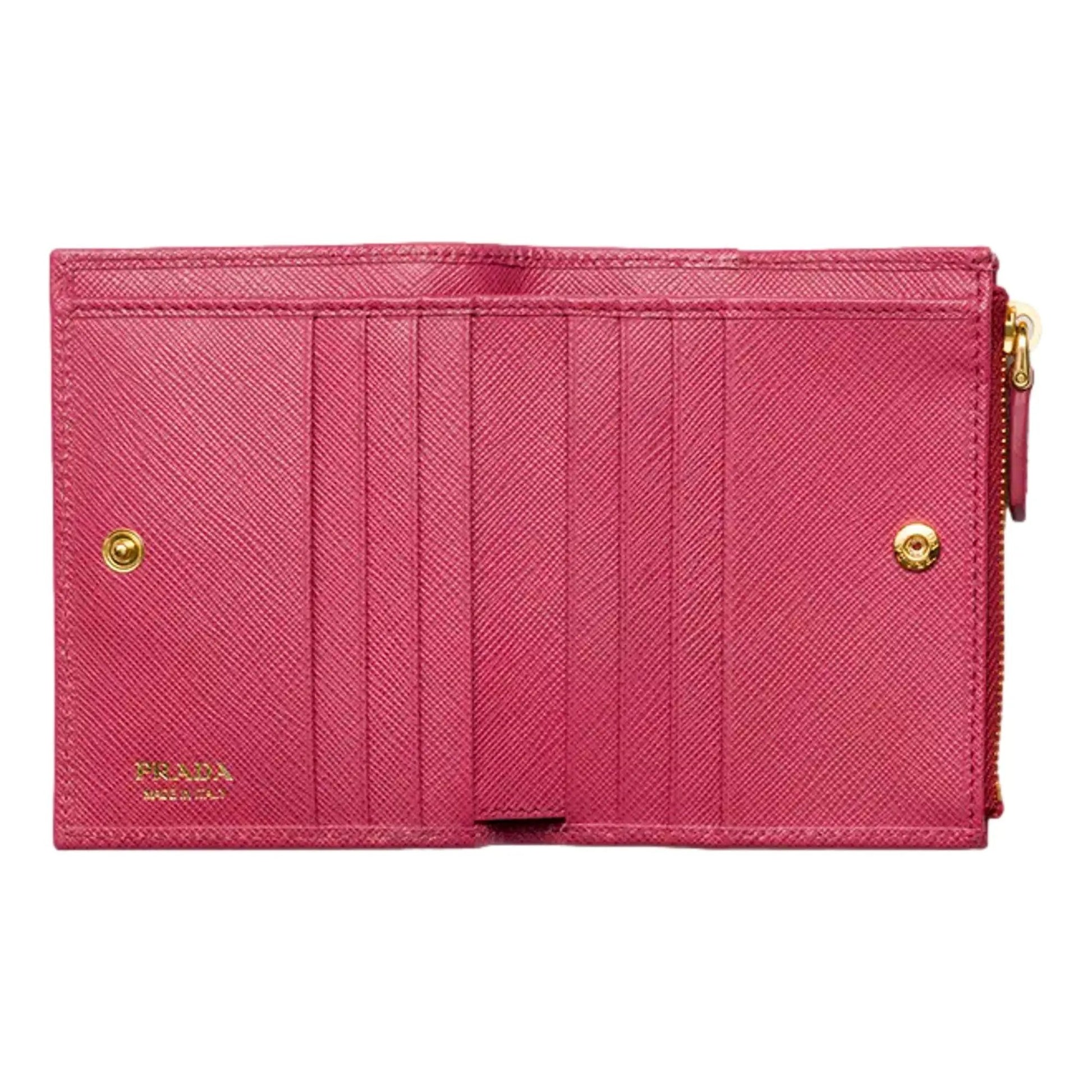 Prada Luxury Leather Goods Saffiano Bifold Wallet - Dark Pink -   Shop Bags LLC 