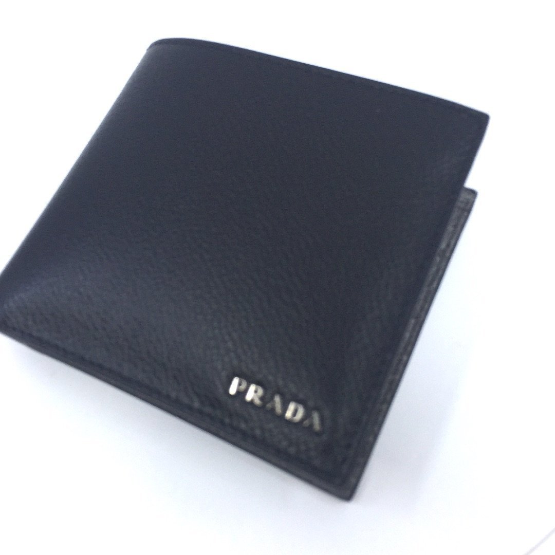 Prada Men's Bifold Wallet - Black/Gray Micro Grain Leather Elegance -   Shop Bags LLC