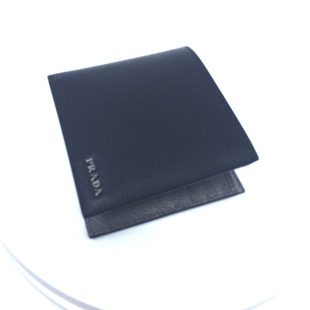 Prada Men's Bifold Wallet - Black/Gray Micro Grain Leather Elegance -   Shop Bags LLC