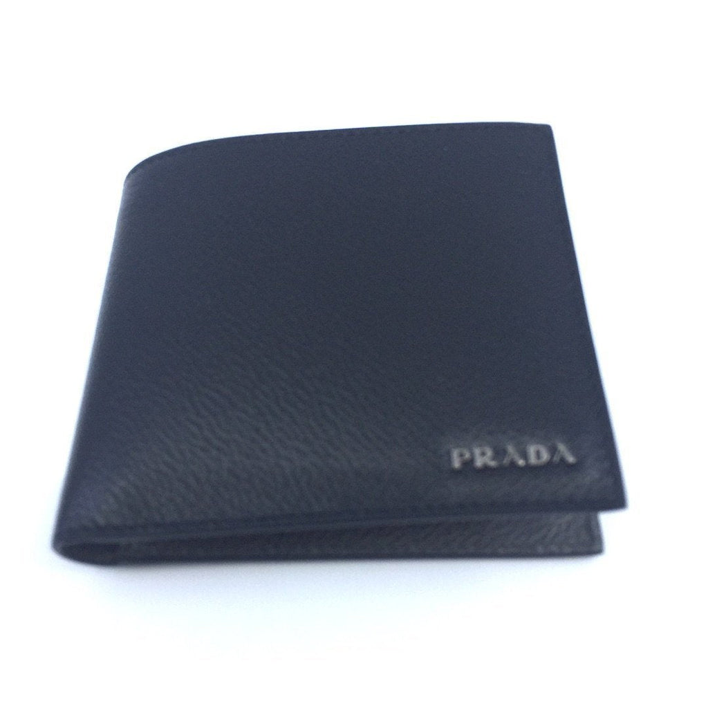 Prada Men's Bifold Wallet - Black/Gray Micro Grain Leather Elegance -   Shop Bags LLC