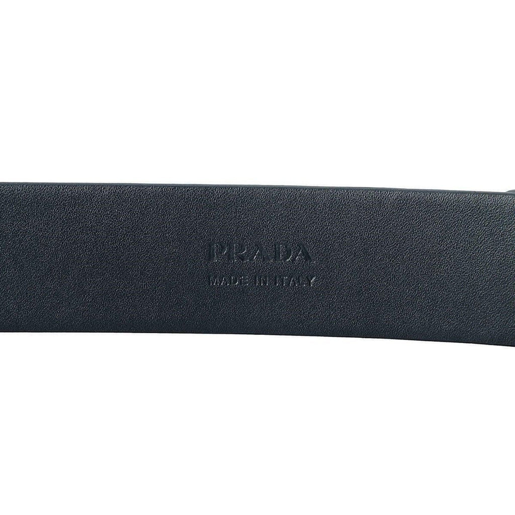 Prada Men's Navy Saffiano Leather Belt - Sophisticated Silver Buckle -   Shop Bags LLC