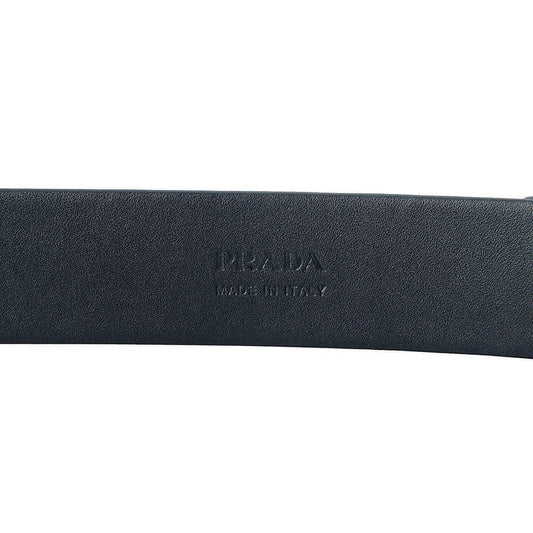 Prada Men's Navy Saffiano Leather Belt - Sophisticated Silver Buckle -   Shop Bags LLC