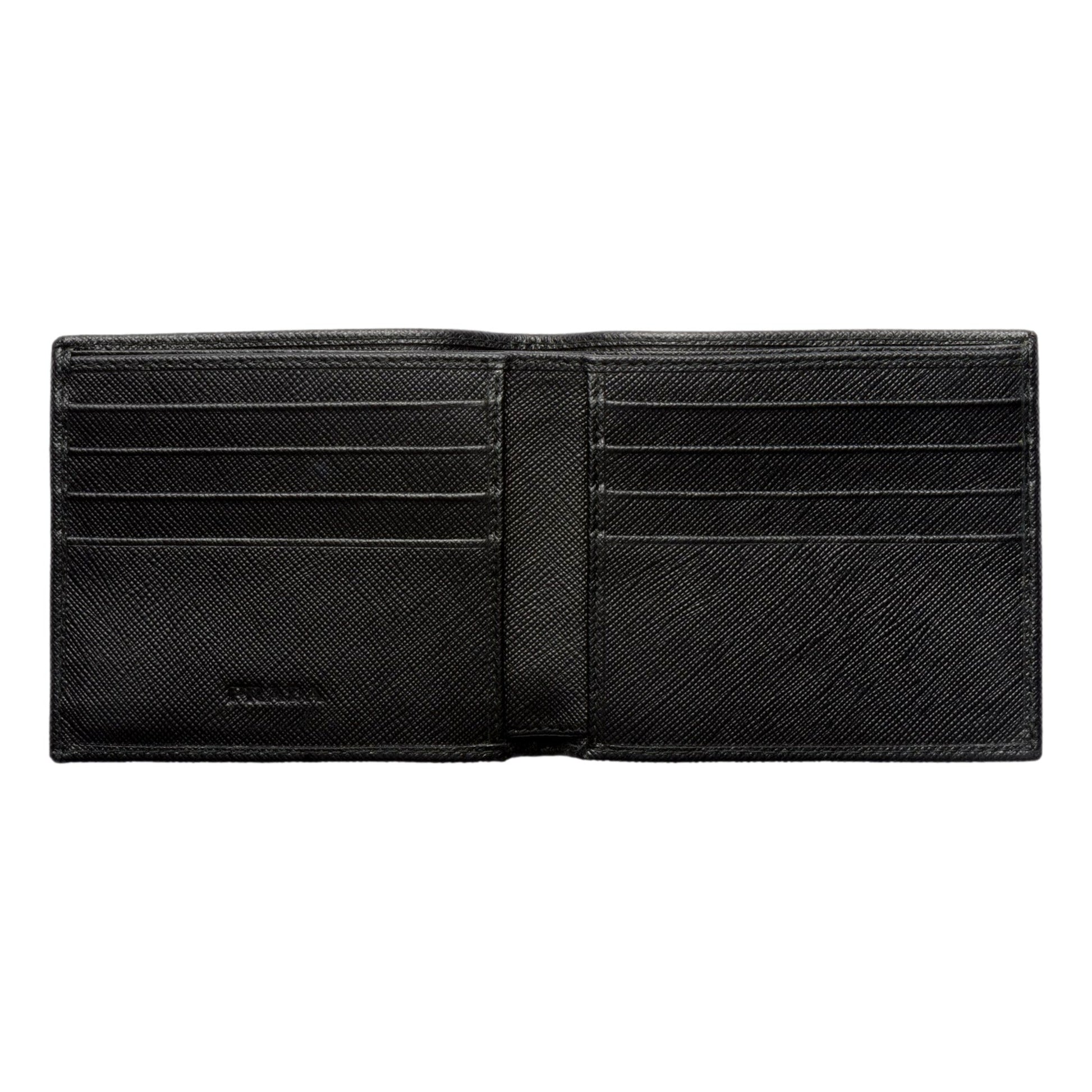 Prada Mens Black Saffiano Leather Bifold Wallet with Triangle Logo -   Shop Bags LLC 