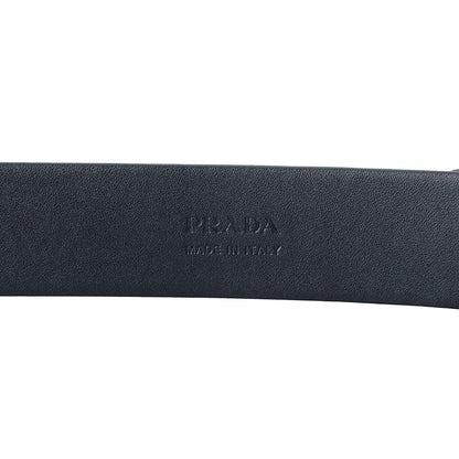 Prada Navy Saffiano Leather Belt - Elegant Matte Silver Buckle -   Shop Bags LLC