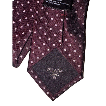 Prada Neck Tie - Bordeaux Red Silk with Geometric Elegance -   Shop Bags LLC