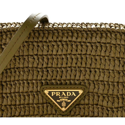 Prada Olive Green Crochet Raffia Mini Crossbody Bag - Luxury
